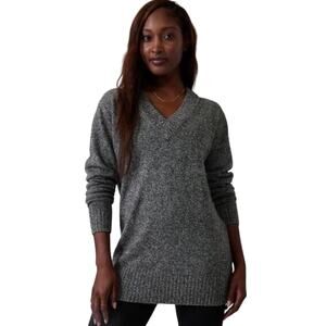 Athleta Vital Marled Grey & V-neck Long Sleeve Cashmere Wool Sweater
